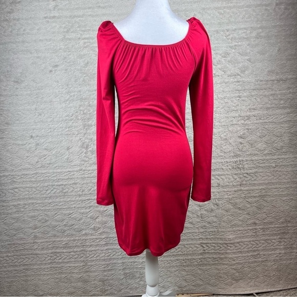 LIBERTY LOVE Milk Maid Y2K Dress Medium 90's Cherry Red Keyhole Bodice Stretchy - Picture 8 of 11